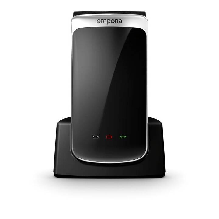 Emporia TOUCHsmart.3 telefono cordless con base nera, schermo nero grande e indicatori messaggi, chiamata e stato in basso.