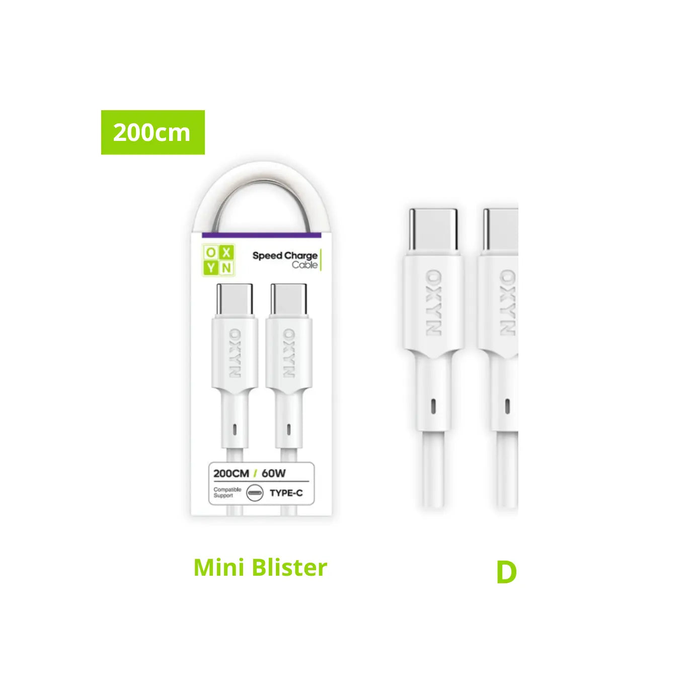 Oxyn mini blister cavo 60W Type-C/Type-C 200cm Newtop