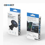 Supporto smartphone caricabatterie a induzione per auto Connect 15W, confezione bianca e blu con logo CONNECT e immagine caricabatterie magnetico.