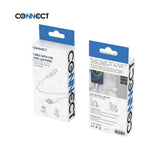 Cavo dati USB a Lightning lungo 2 m della linea CONNECT, confezione bianca con dettagli geometrici e logo CONNECT in alto.