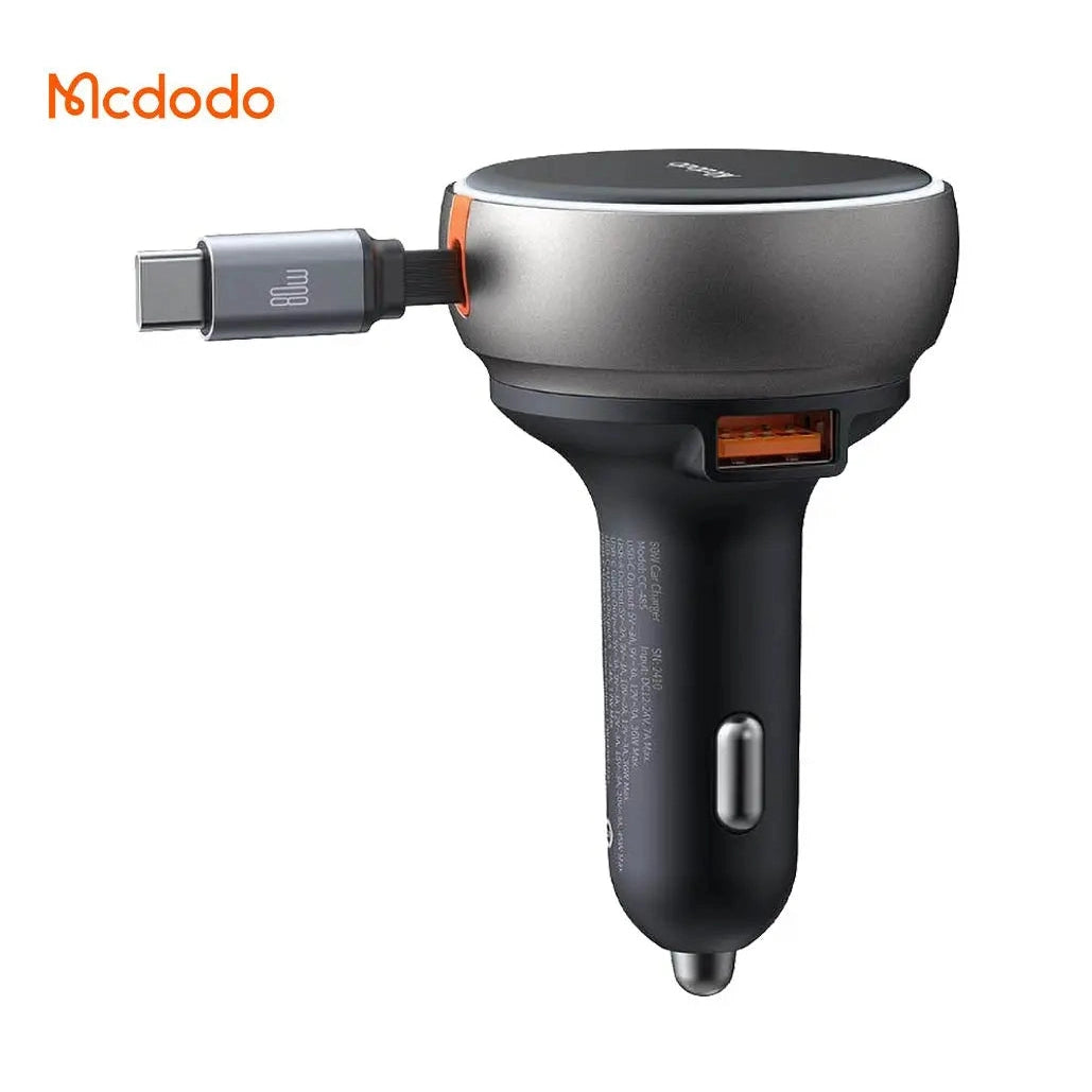 Caricabatterie per accendisigari con cavo retrattile 80W