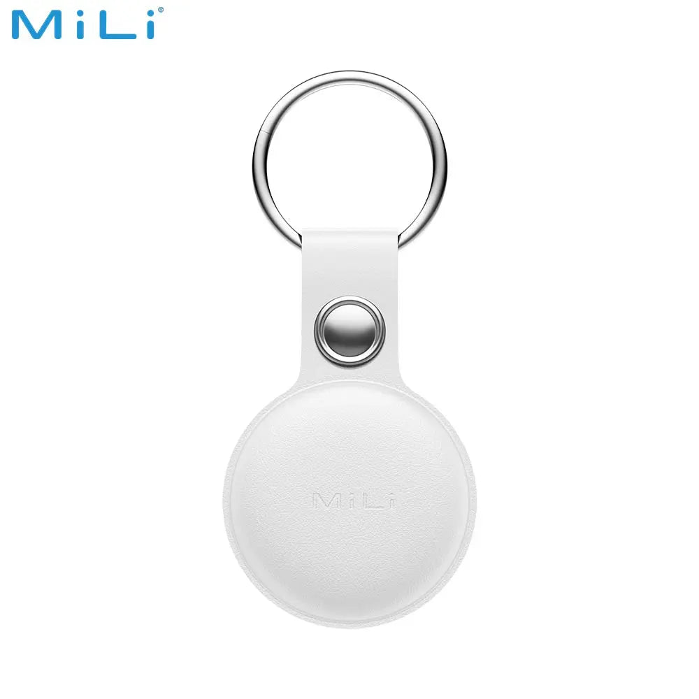 Localizzatore GPS MILI MiTag Duo con Custodia in Pelle PU Apple Find My & Google Find Hub Bianco