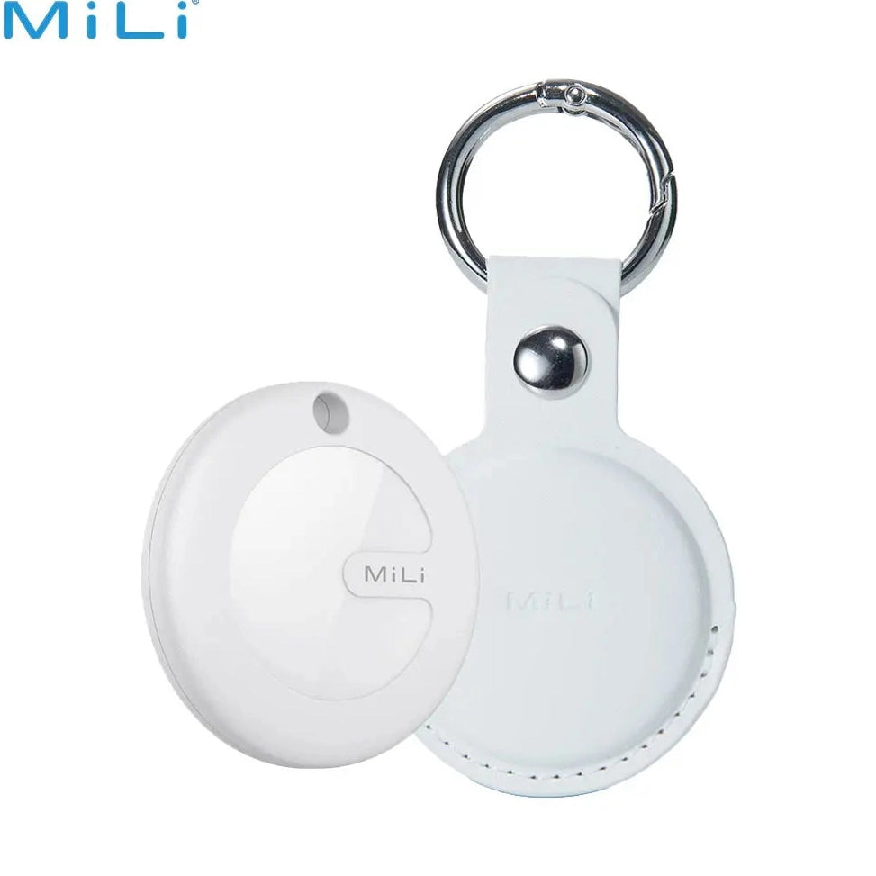 Localizzatore GPS MILI MiTag Duo con Custodia in Pelle PU Apple Find My & Google Find Hub Bianco