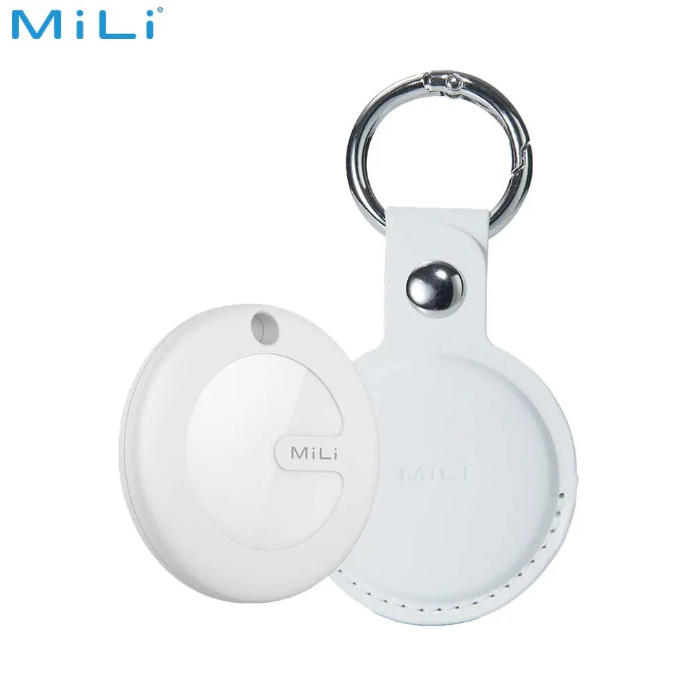 Localizzatore GPS MILI MiTag Duo con Custodia in Pelle PU Apple Find My & Google Find Hub Bianco