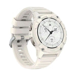 White Kospet Tank S2 smart watch with silicone strap, multifunction analogue-digital dial and snap-on fastening.