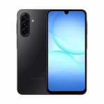 Smartphone Galaxy A17 5G, face et dos en noir avec encoche en goutte d'eau et modules photo triples au dos