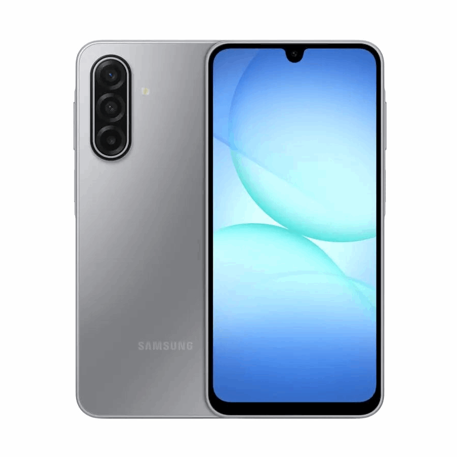 Galaxy A17 5G : smartphone à longue autonomie, vue de face et de dos gris, module photo vertical au dos