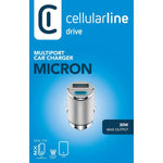 Caricabatterie da auto mini 2 porte, 30W, con porta USB-C e micro design, immagine del prodotto cilindrico in metallo su sfondo blu.
