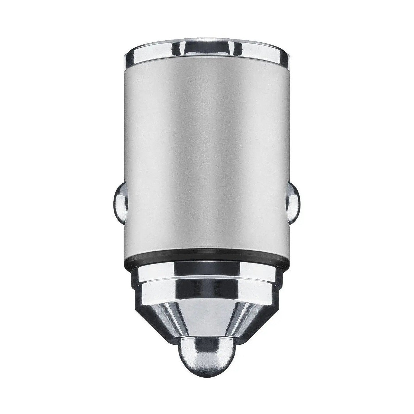 Caricabatterie da auto mini a due porte, 30W, corpo cromato con_punta di contatto metallico.