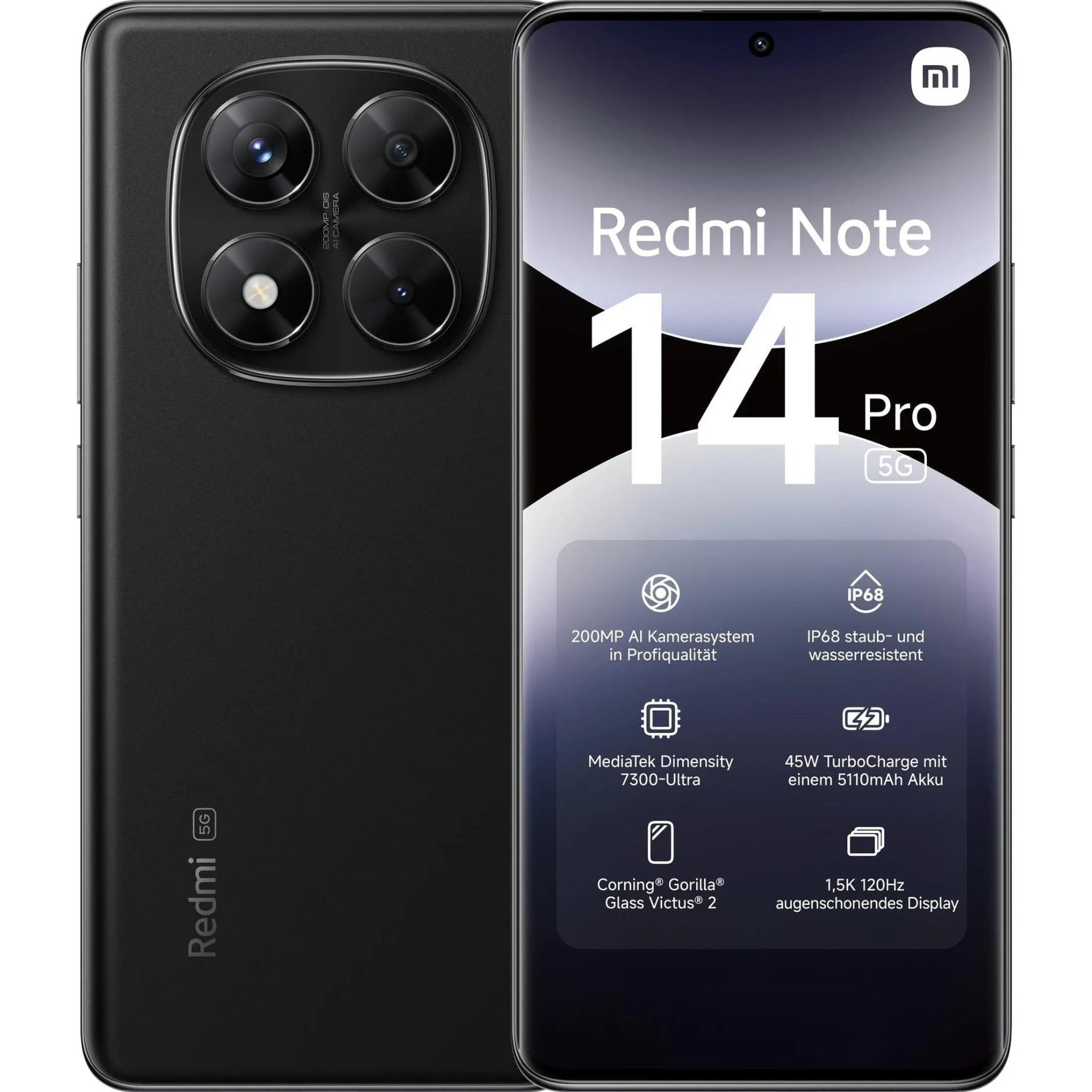 Smartphone Shoppa Xiaomi Redmi Note 14 Pro 5G nero con display curvo e fotocamera da 200MP